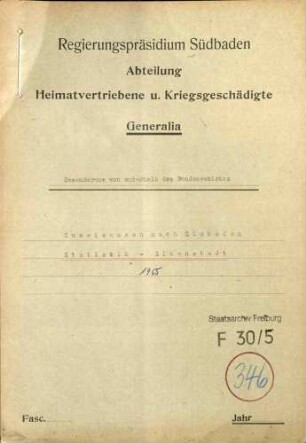 Zuweisungen nach Südbaden; hier: Statistik des Lagers Altenstadt