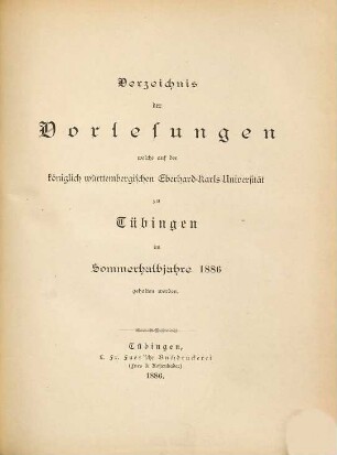 Tübinger Universitätsschriften. 1886