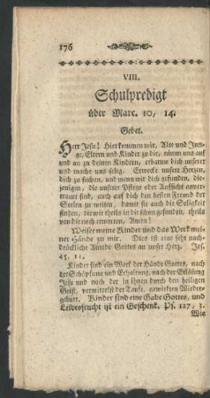 VIII. Schulpredigt über Marc. 10, 14.
