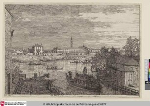 Ale Porte del Dolo [Ansicht einer Flussmündung mit städtebaulichen Kontext und etwaigen Booten]