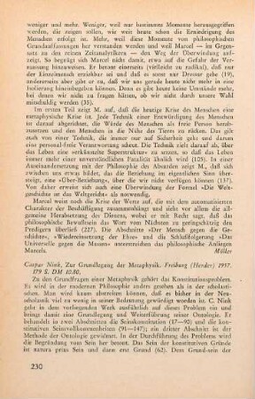 230-231 [Rezension] Nink, Caspar, Zur Grundlegung der Metaphysik