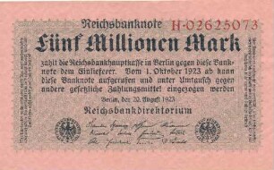 Zahlungsmittel / Reichsbanknote / Fünf Millionen Mark