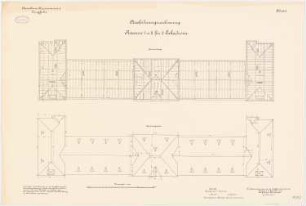 Kavallerie Kasernement II, Danzig-Langfuhr Kaserne I und II für 2 Eskadrons: Sparrenlage, Dachaufsicht, 1:100
