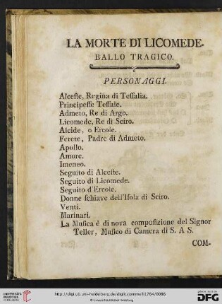 La morte di Licomede, ballo tragico