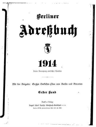 Berliner Adreßbuch 1914 Erster Band