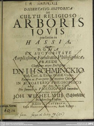 Dissertatio Historica De Cultu Religioso Arboris Iovis praesertim in Hassia