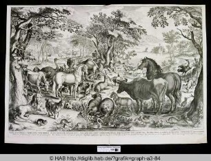 Orpheus mit der Harfe, umgeben von Tieren.