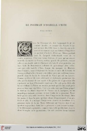 3. Pér. 29.1903: Le portrait d'Isabelle d'Este par Titian