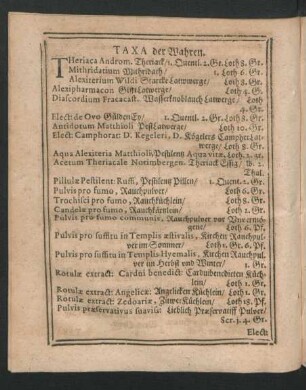 Taxa der Wahren.