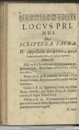 Locus Primus De Scriptura Sacra