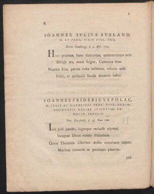 Joannes Iulius Surland ... Joannes Fridericus Polac ...