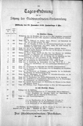 Tages-Ordnung, 29. November 1899