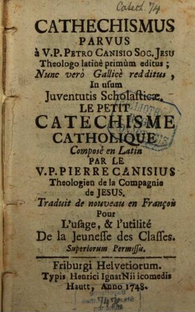 Cathechismus Parvus = Le Petit Catechisme Catholique