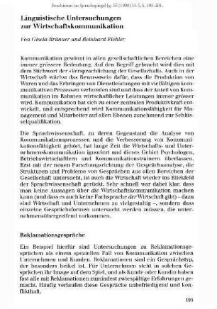 Linguistische Untersuchungen zur Wirtschaftskommunikation