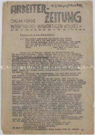 Illegale hektografierte Zeitung (Fragment?) der KPD zu Lage in Deutschland und Europa im ersten Quartal 1933