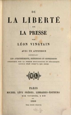 De la liberté de la presse