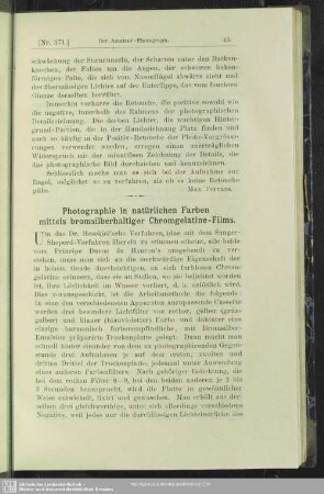 Photographie in natürlichen Farben mittels bromsilberhaltigen Chromgelatine-Films