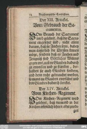 Der XIV. Artickel. Vom Kirchen-Regiment.