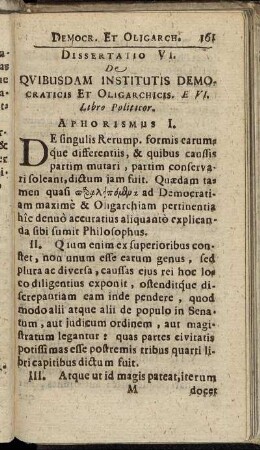 Dissertatio VI. De Quibusdam Institutis Democraticis Et Oligarchicis [...]