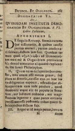 Dissertatio VI. De Quibusdam Institutis Democraticis Et Oligarchicis [...]