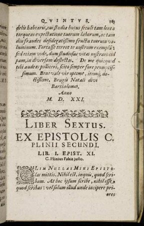 Liber Sextus. Ex Epistolis C. Plinii Secundii.