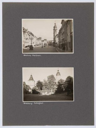 Referenzmappe 3/17 des Fotografen Walter Möbius : Mappenblatt 41 mit zwei Fotografien (Marktplatz und Schlosshof in Altenburg)