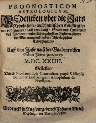 Prognosticon astrologicum : Bedencken uber die Jars-Revolution ...
