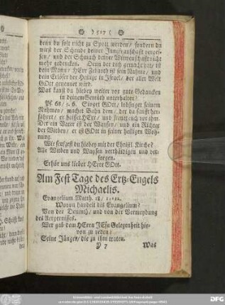 Am Fest Tage des Ertz-Engels Michaelis.