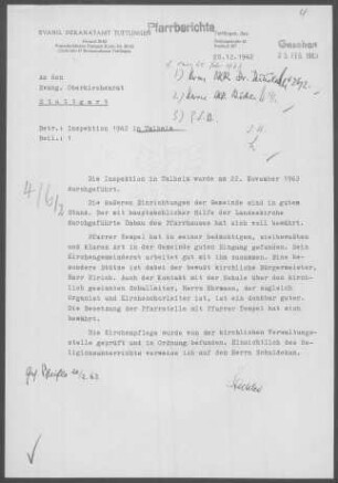 Talheim (Lkr. Tuttlingen) mit Eßlingen (Tuttlingen): Inspektionsbericht 1962