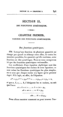 Chapitre premier. Theorie des fonctions symétriques.