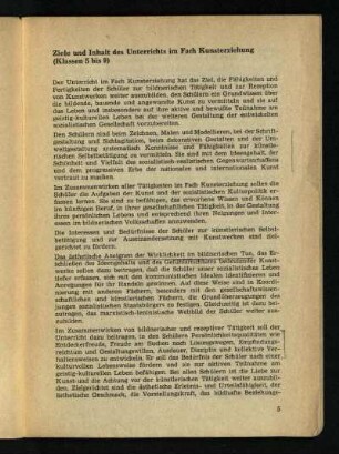 Ziele und Inhalt des Unterrichts im Fach Kunsterziehung (Klassen 5 bis 9)