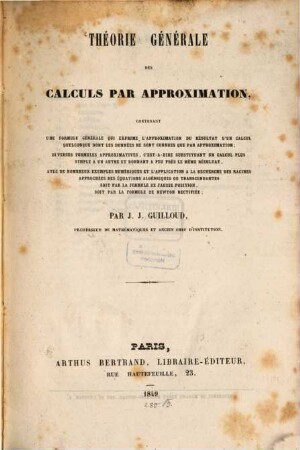 Théorie générale des calculs par approximation