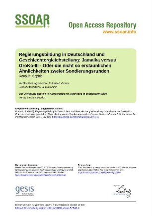 Regierungsbildung in Deutschland und Geschlechtergleichstellung: Jamaika versus GroKo-III - Oder die nicht so erstaunlichen Ähnlichkeiten zweier Sondierungsrunden