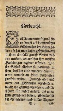 Die verschiedenen Meynungen einiger Weltweisen von der Existenz der Seelen der Thiere