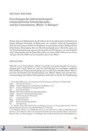 Einrichtungen des südwürttembergisch-hohenzollerischen Schieferölprojekts und des Unternehmens "Wüste" in Balingen