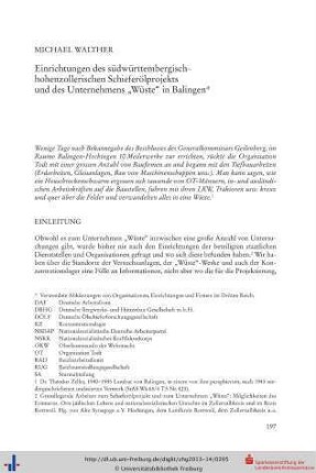 Einrichtungen des südwürttembergisch-hohenzollerischen Schieferölprojekts und des Unternehmens "Wüste" in Balingen