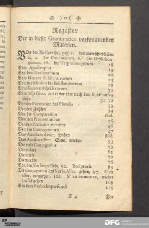 Register Der in dieser Grammatica vorkommenden Materien