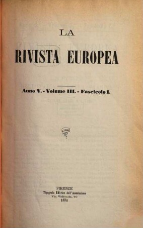 La rivista europea : rivista internazionale. 5,3. 1874