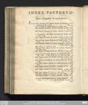 Index Pactorum, Quae allegantur & explicantur.