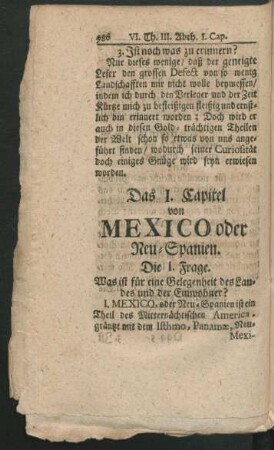 Das I. Capitel von Mexico oder Neu-Spanien.