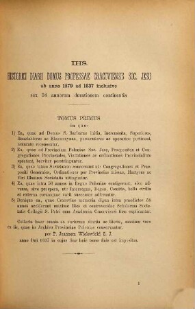 Ks. Jana Wielewickiego S.J. Dziennik spraw domu zakonnego OO. Jezuitów u sw. Barbary w Krakowie, 1. 1579 - 1599