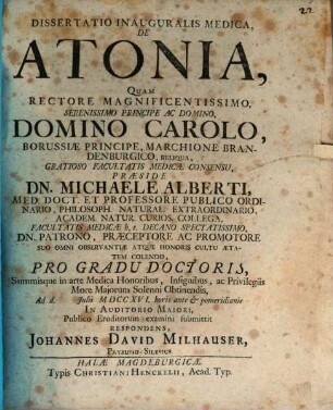 Diss. inaug. med. de atonia