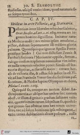 Cap. IV.: Utilitas in arte Pictoria, atq. Statuaria