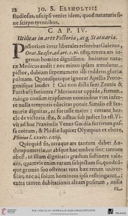 Cap. IV.: Utilitas in arte Pictoria, atq. Statuaria