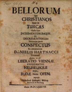Bellorum, quae christianos inter et Turcas gesta sunt, ... conspectus