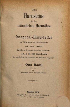 Über Harnsteine in der männlichen Harnroehre : Inaug. Diss.
