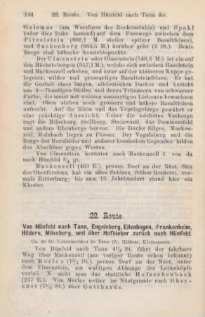 22. Route. Von Hünfeld nach Tann, Engelsberg, Ellenbogen, Frankenheim, Hilders, Milseburg, und über Hofbieber zurück nach Hünfeld.