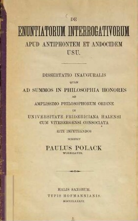 De enuntiatorum interrogativorum apud Antiphontem et Andocidem usu