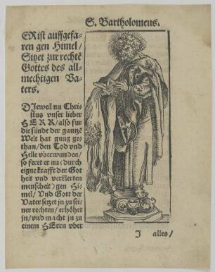Buchseite mit dem Bildnis des heiligen Bartholomäus