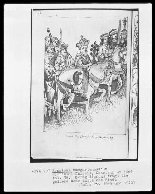 Chronik des Konstanzer Konzils — König Sigmund trägt die goldene Rose durch die Stadt, Folio 38verso